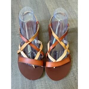 Roxy Layton Strappy Sandals Women's 9 Brown Tan Gladiator Boho Beach Summer Shoe
